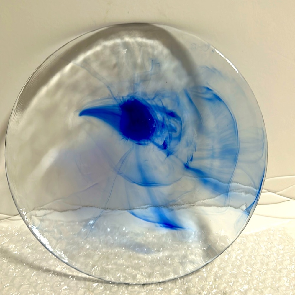 Bormiioli Rocco Murano Cobalt Blue swirl clear glass plate